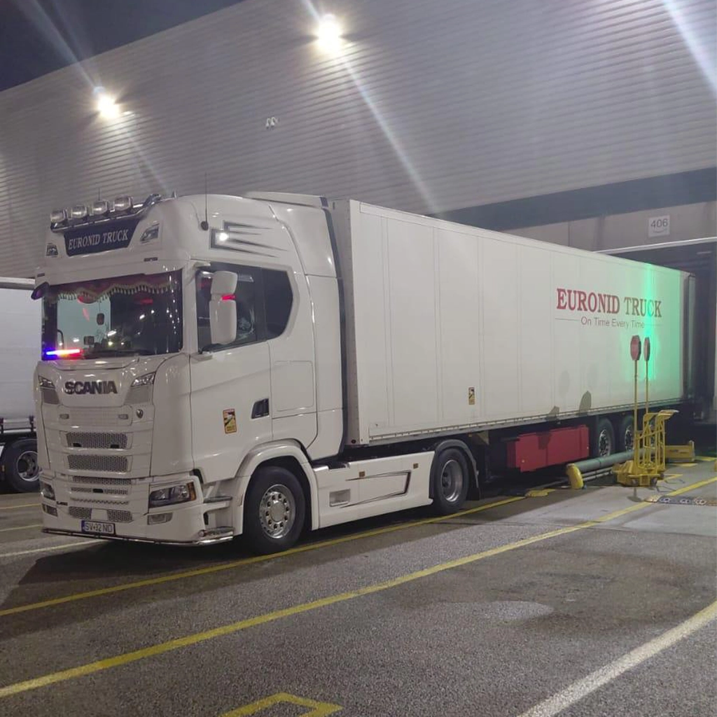 Ansamblu din flota Euronid asteptand in rampa sa fie incarcat cu marfuri pentru a fi livrate mai departe