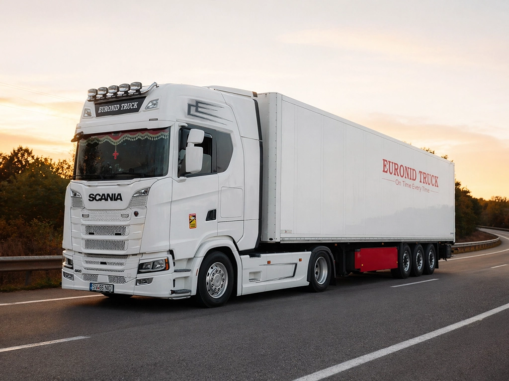 O fotografie in care e evidentiat un ansamblu cap tractor din flota Euronid Truck